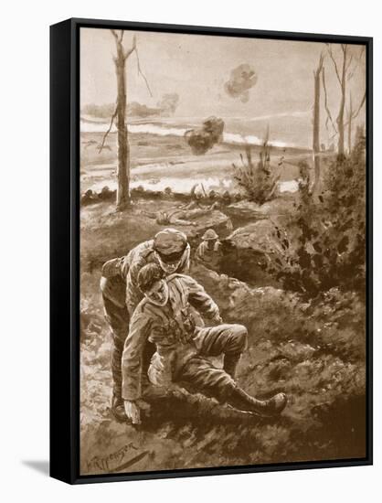 The Rev. W.R.F. Addison Carries a Wounded Man to the Cover of a Trench-H. Ripperger-Framed Stretched Canvas