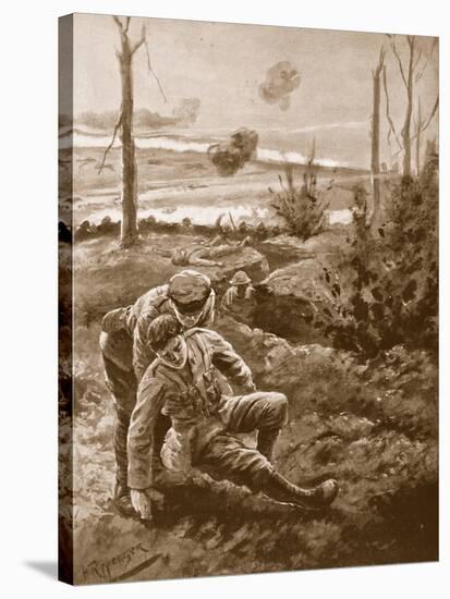 The Rev. W.R.F. Addison Carries a Wounded Man to the Cover of a Trench-H. Ripperger-Stretched Canvas
