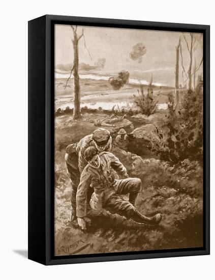 The Rev. W.R.F. Addison Carries a Wounded Man to the Cover of a Trench-H. Ripperger-Framed Stretched Canvas