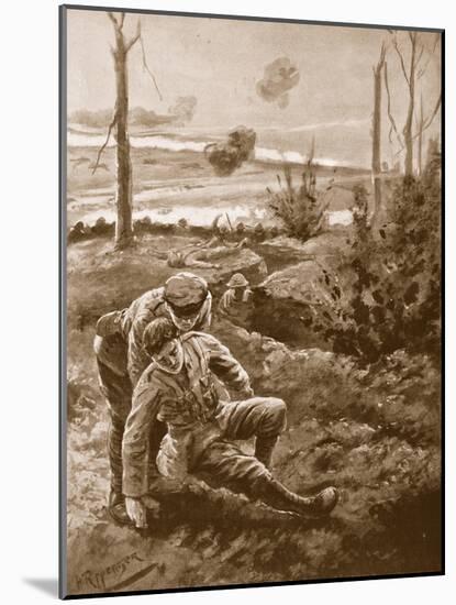 The Rev. W.R.F. Addison Carries a Wounded Man to the Cover of a Trench-H. Ripperger-Mounted Giclee Print