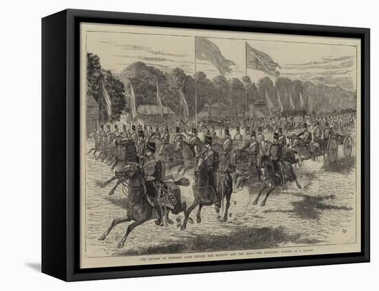 The Review in Windsor Park before Her Majesty and the Shah, the Artillery Passing at a Gallop-Alfred Chantrey Corbould-Framed Stretched Canvas