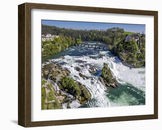 The Rhine Falls with Castle Running, with Schaffhausen, Canton Schaffhausen, Switzerland, Europe-P. Widmann-Framed Photographic Print