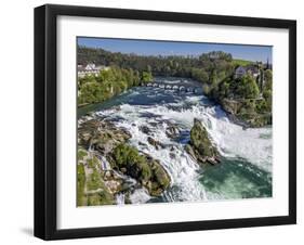 The Rhine Falls with Castle Running, with Schaffhausen, Canton Schaffhausen, Switzerland, Europe-P. Widmann-Framed Photographic Print