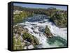 The Rhine Falls with Castle Running, with Schaffhausen, Canton Schaffhausen, Switzerland, Europe-P. Widmann-Framed Stretched Canvas