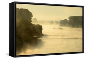 The Rhine, Fog Mood, Sunrise, Speyer, Rhineland-Palatinate, Germany-Ronald Wittek-Framed Stretched Canvas