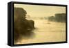 The Rhine, Fog Mood, Sunrise, Speyer, Rhineland-Palatinate, Germany-Ronald Wittek-Framed Stretched Canvas