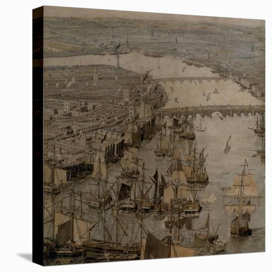 The Rhinebeck Panorama of London (Ships sailing upstream)-null-Stretched Canvas