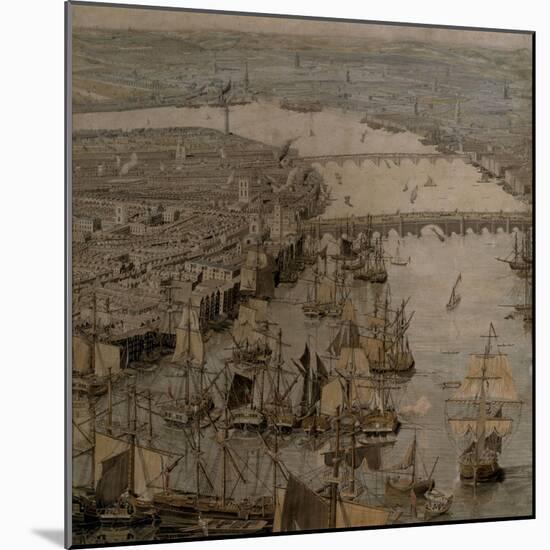 The Rhinebeck Panorama of London (Ships sailing upstream)-null-Mounted Giclee Print