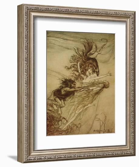 The Rhinemaidens Teasing Alberich from 'The Rhinegold and The Valkyrie' by Richard Wagner, 1910-Arthur Rackham-Framed Giclee Print