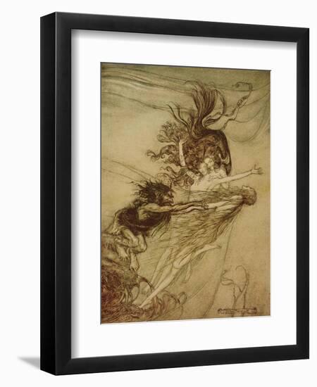 The Rhinemaidens Teasing Alberich from 'The Rhinegold and The Valkyrie' by Richard Wagner, 1910-Arthur Rackham-Framed Giclee Print