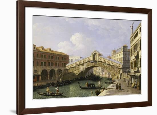 The Rialto Bridge Venice from the South with the Fondamenta Del Vin and the Fondaco Dei Tedeschi-Canaletto-Framed Giclee Print