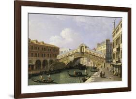 The Rialto Bridge Venice from the South with the Fondamenta Del Vin and the Fondaco Dei Tedeschi-Canaletto-Framed Giclee Print