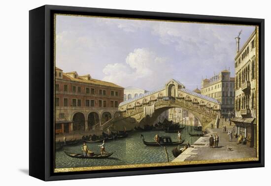 The Rialto Bridge Venice from the South with the Fondamenta Del Vin and the Fondaco Dei Tedeschi-Canaletto-Framed Stretched Canvas