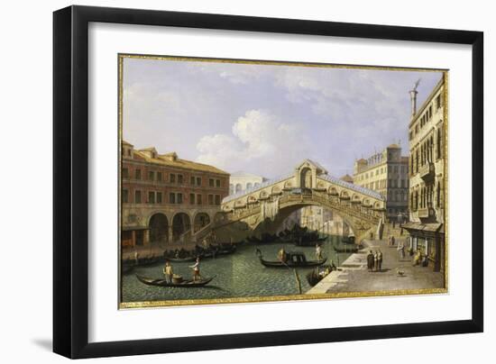 The Rialto Bridge Venice from the South with the Fondamenta Del Vin and the Fondaco Dei Tedeschi-Canaletto-Framed Giclee Print