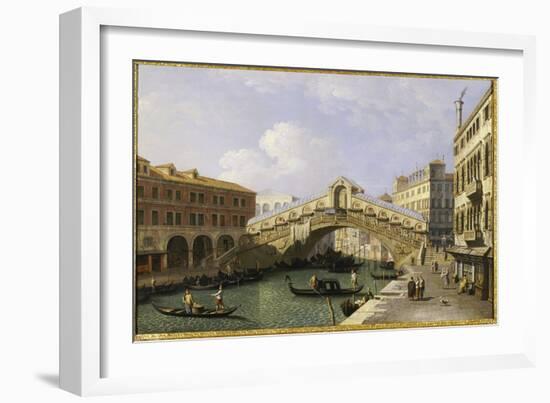 The Rialto Bridge Venice from the South with the Fondamenta Del Vin and the Fondaco Dei Tedeschi-Canaletto-Framed Giclee Print