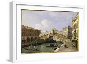 The Rialto Bridge Venice from the South with the Fondamenta Del Vin and the Fondaco Dei Tedeschi-Canaletto-Framed Giclee Print