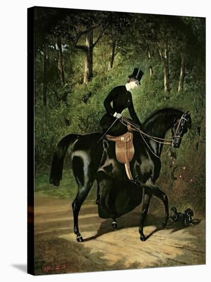 The Rider, Kipler, on Her Black Mare-Alfred De Dreux-Stretched Canvas