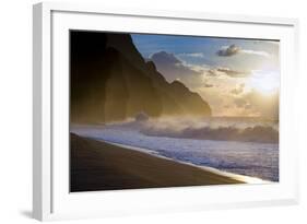 The Ridges of the Na Pali Coast Rise Above the Crashing Surf on the North Shore of Kauai, Hawaii-Sergio Ballivian-Framed Photographic Print