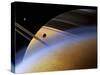 The Ringed Giant Saturn Rises Above the Haze of Titan-Stocktrek Images-Stretched Canvas