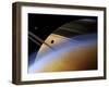 The Ringed Giant Saturn Rises Above the Haze of Titan-Stocktrek Images-Framed Photographic Print