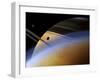 The Ringed Giant Saturn Rises Above the Haze of Titan-Stocktrek Images-Framed Photographic Print