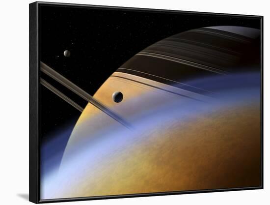 The Ringed Giant Saturn Rises Above the Haze of Titan-Stocktrek Images-Framed Photographic Print