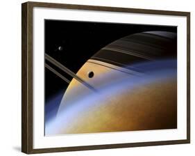 The Ringed Giant Saturn Rises Above the Haze of Titan-Stocktrek Images-Framed Photographic Print