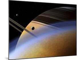 The Ringed Giant Saturn Rises Above the Haze of Titan-Stocktrek Images-Mounted Photographic Print