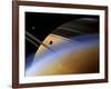 The Ringed Giant Saturn Rises Above the Haze of Titan-Stocktrek Images-Framed Photographic Print