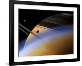 The Ringed Giant Saturn Rises Above the Haze of Titan-Stocktrek Images-Framed Photographic Print