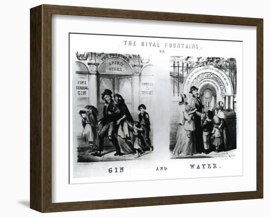 The Rival Fountains or Gin and Water-George Cruikshank-Framed Giclee Print