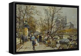 The Rive Gauche, Paris, with Notre Dame Beyond-Eugene Galien-Laloue-Framed Stretched Canvas