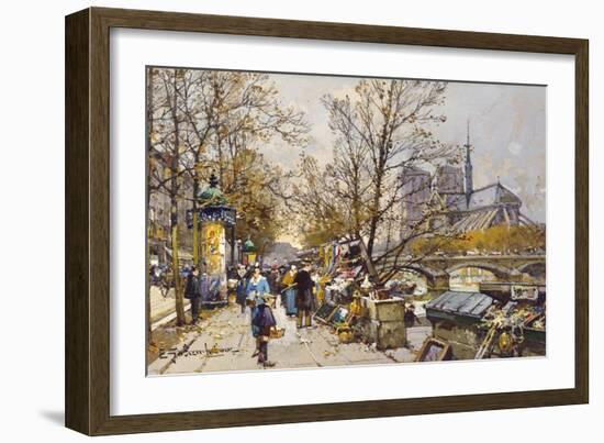 The Rive Gauche, Paris with Notre Dame beyond-Eugene Galien-Laloue-Framed Giclee Print