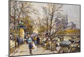 The Rive Gauche, Paris with Notre Dame beyond-Eugene Galien-Laloue-Mounted Giclee Print