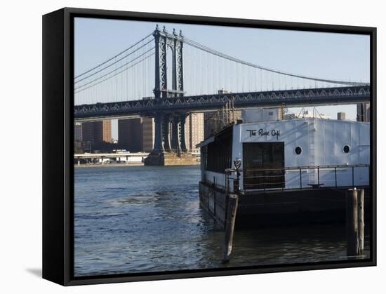 The River Cafe and Manhattan Bridge, New York City, New York, USA-Amanda Hall-Framed Stretched Canvas