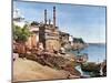 The River Ganges and the Burning Ghats at Benares (Varanas), India, Early 20th Century-null-Mounted Giclee Print