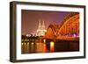 The River Rhine and Cologne Cathedral at Night, Cologne, North Rhine-Westphalia, Germany, Europe-Julian Elliott-Framed Photographic Print