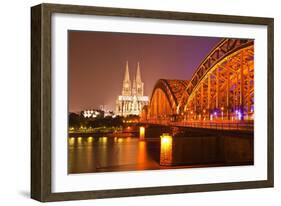 The River Rhine and Cologne Cathedral at Night, Cologne, North Rhine-Westphalia, Germany, Europe-Julian Elliott-Framed Photographic Print