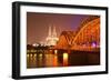 The River Rhine and Cologne Cathedral at Night, Cologne, North Rhine-Westphalia, Germany, Europe-Julian Elliott-Framed Photographic Print