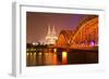 The River Rhine and Cologne Cathedral at Night, Cologne, North Rhine-Westphalia, Germany, Europe-Julian Elliott-Framed Photographic Print