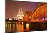 The River Rhine and Cologne Cathedral at Night, Cologne, North Rhine-Westphalia, Germany, Europe-Julian Elliott-Mounted Photographic Print
