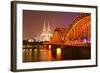 The River Rhine and Cologne Cathedral at Night, Cologne, North Rhine-Westphalia, Germany, Europe-Julian Elliott-Framed Photographic Print