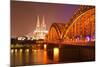 The River Rhine and Cologne Cathedral at Night, Cologne, North Rhine-Westphalia, Germany, Europe-Julian Elliott-Mounted Photographic Print