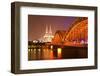 The River Rhine and Cologne Cathedral at Night, Cologne, North Rhine-Westphalia, Germany, Europe-Julian Elliott-Framed Photographic Print