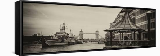 The River Thames View with the HMS Belfast and the Tower Bridge - City of London - UK - England-Philippe Hugonnard-Framed Stretched Canvas