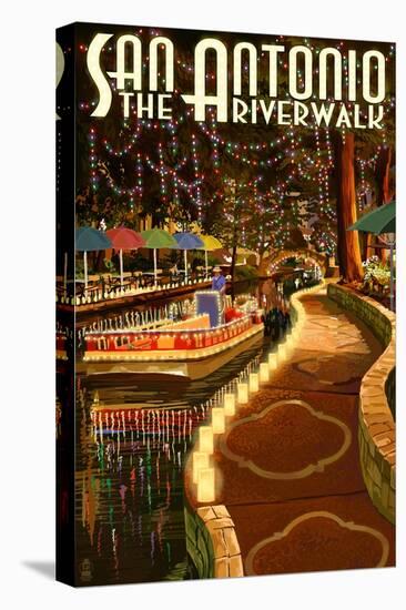 The Riverwalk - San Antonio, Texas-Lantern Press-Stretched Canvas