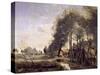 The Road of Sinle-Noble Near Douai, 1873-Jean-Baptiste-Camille Corot-Stretched Canvas