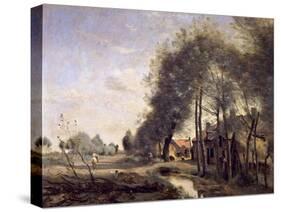 The Road of Sinle-Noble Near Douai, 1873-Jean-Baptiste-Camille Corot-Stretched Canvas