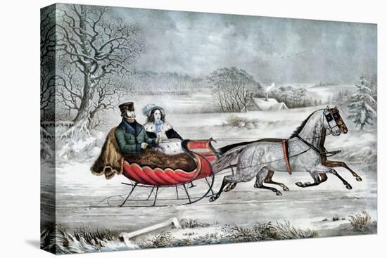 The Road - Winter (Currier and His 2nd Wife, Laura Ormsbee, 1843)-Currier & Ives-Stretched Canvas