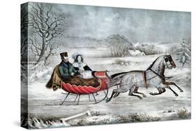 The Road - Winter (Currier and His 2nd Wife, Laura Ormsbee, 1843)-Currier & Ives-Stretched Canvas